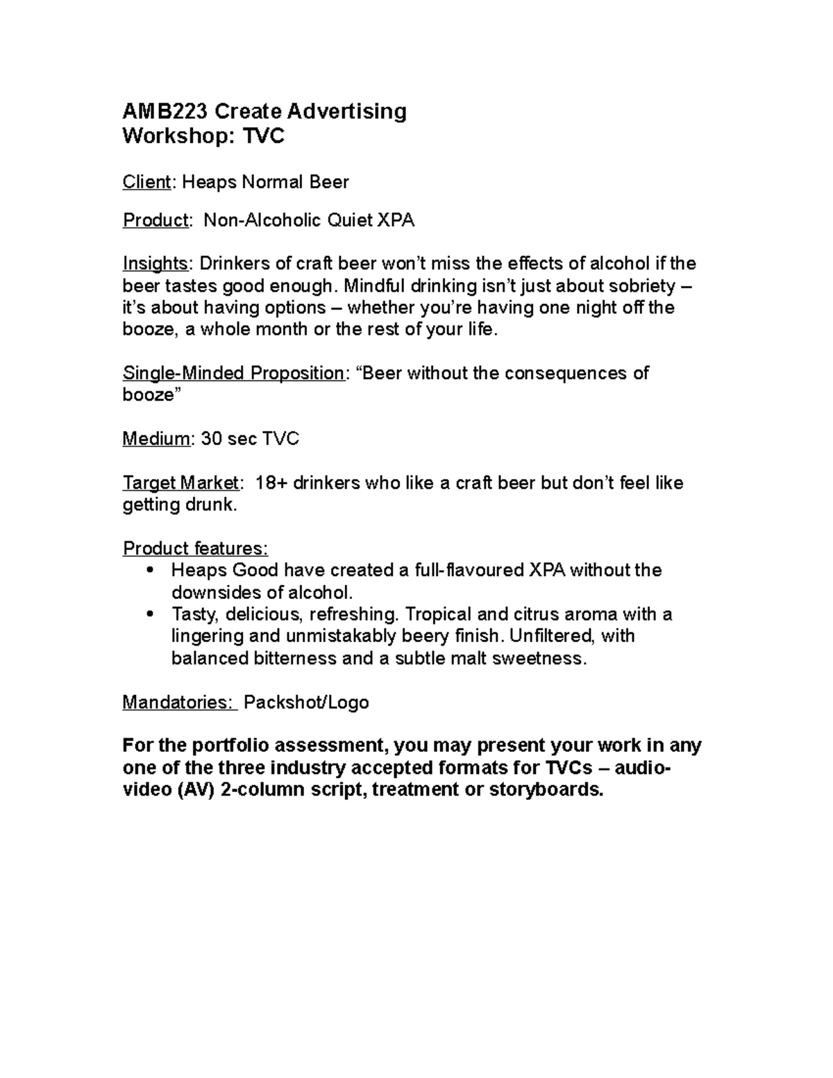 AMB223 TVC Brief - Heaps Normal Quiet XPA - AMB223 Create Advertising ...