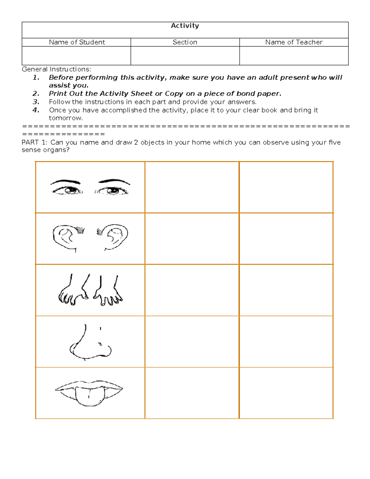 Observation HUNT - Activity Name of Student Section Name of Teacher ...