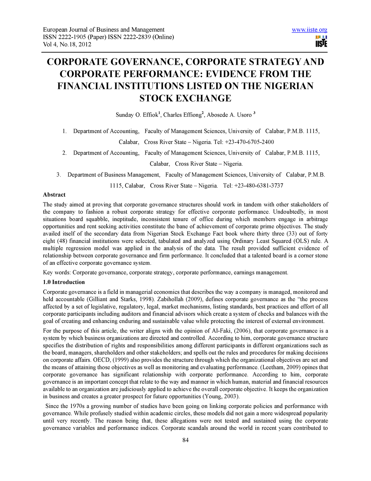 corporate governance and financial performance thesis