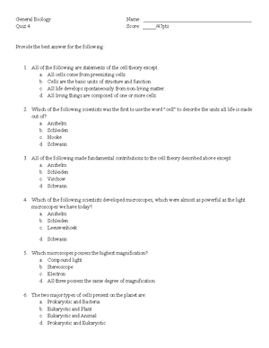 General Biology Quiz 7 Term 1 2011-2012 - General Biology Name: - Studocu