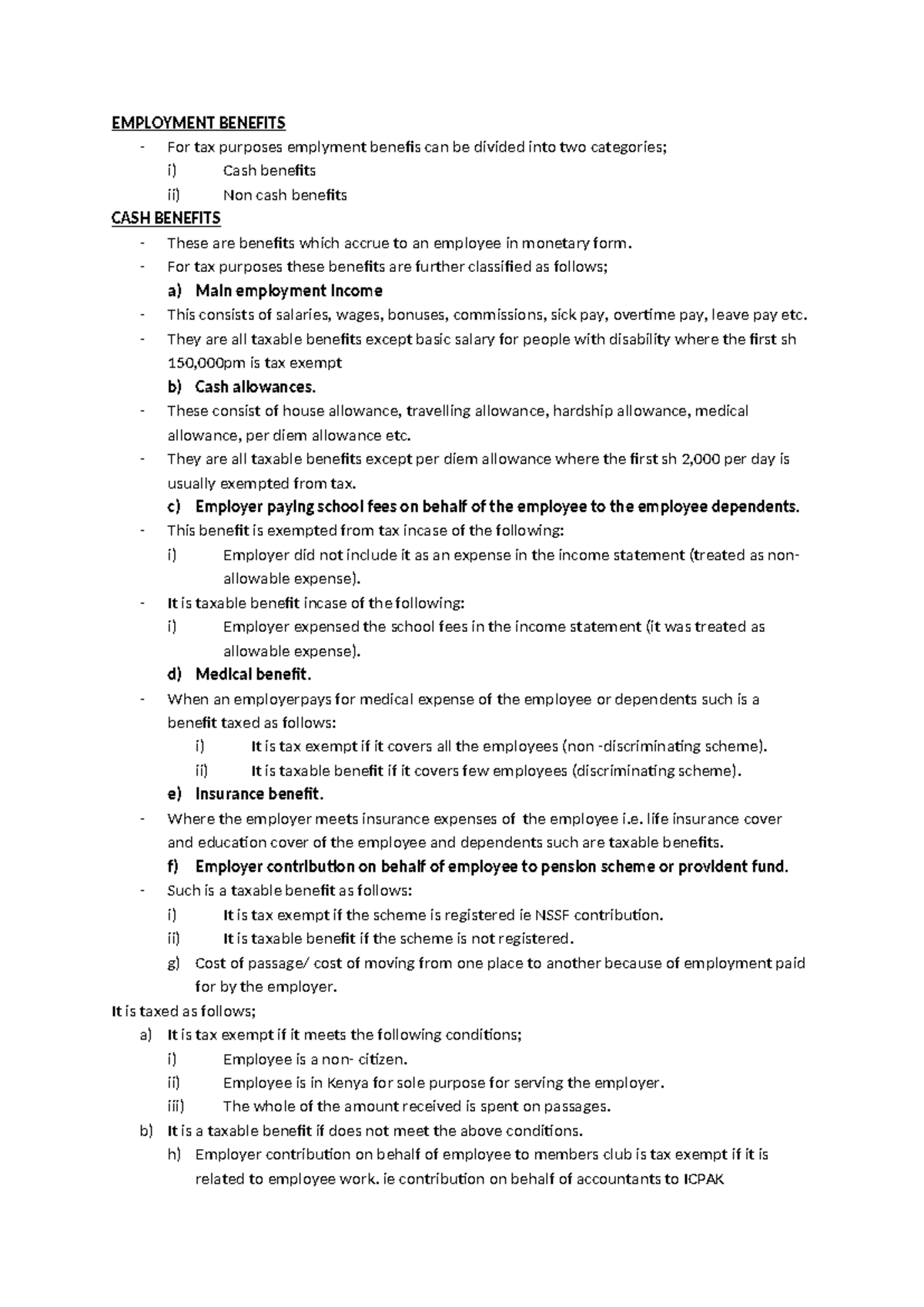Employment Benefits - well detailed - EMPLOYMENT BENEFITS For tax ...