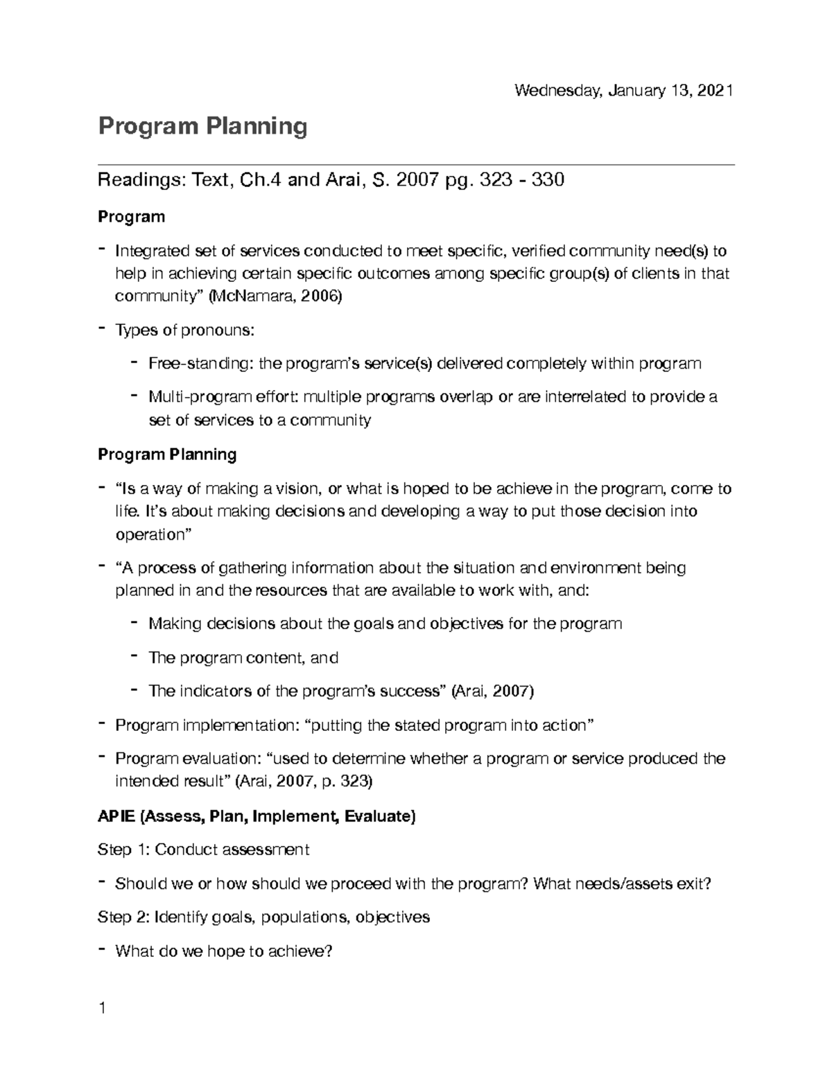 Program Planning - Dr. Sherry Jarvis - Wednesday, January 13, 2021 ...
