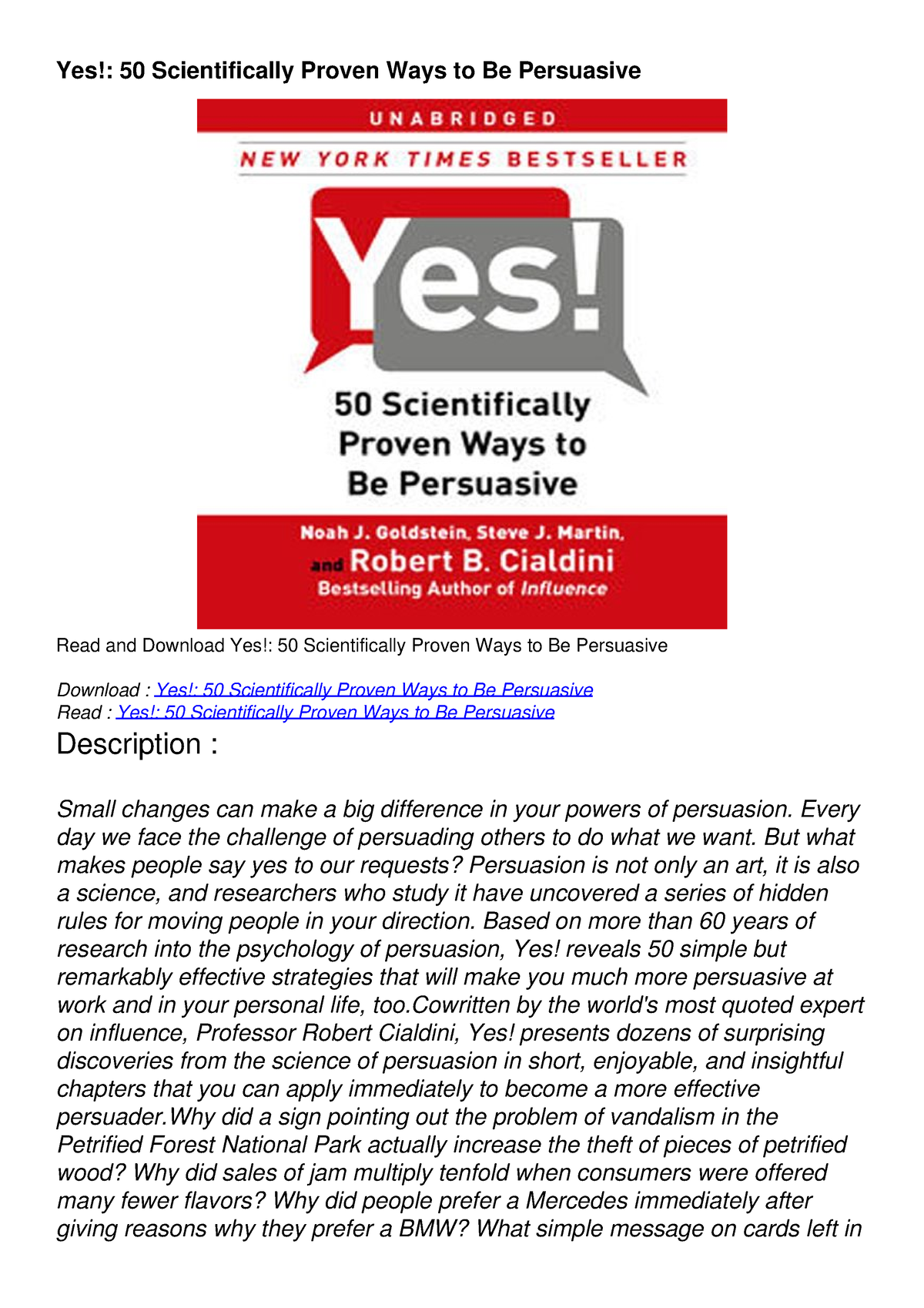 [PDF] Yes!: 50 Scientifically Proven Ways To Be Persuasive - Every Day ...