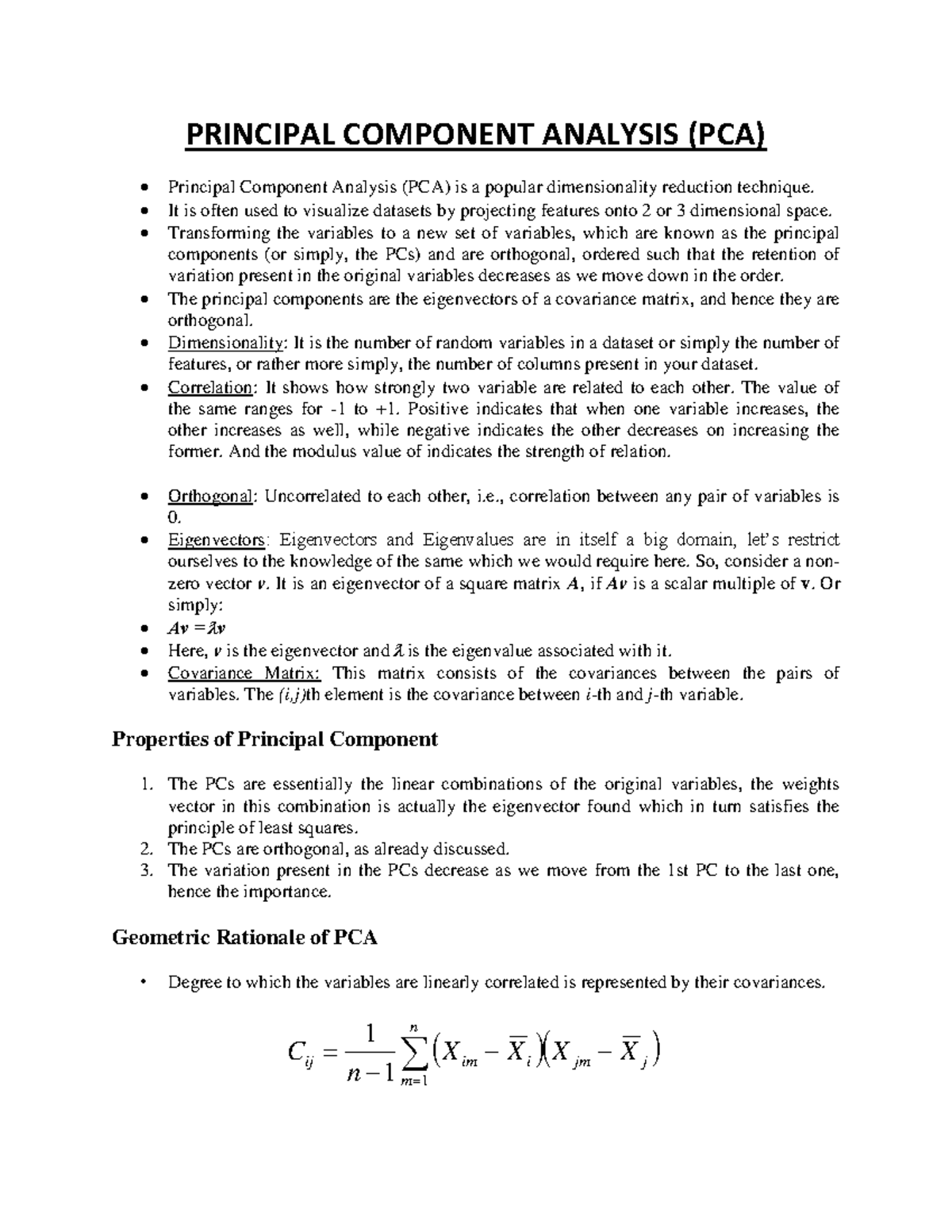 PCA Complete - PRINCIPAL COMPONENT ANALYSIS (PCA) Principal Component ...