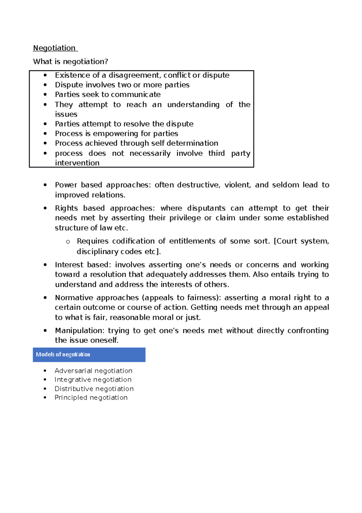 Negotiation Summary Principles Of Dispute Resolution Negotiation 