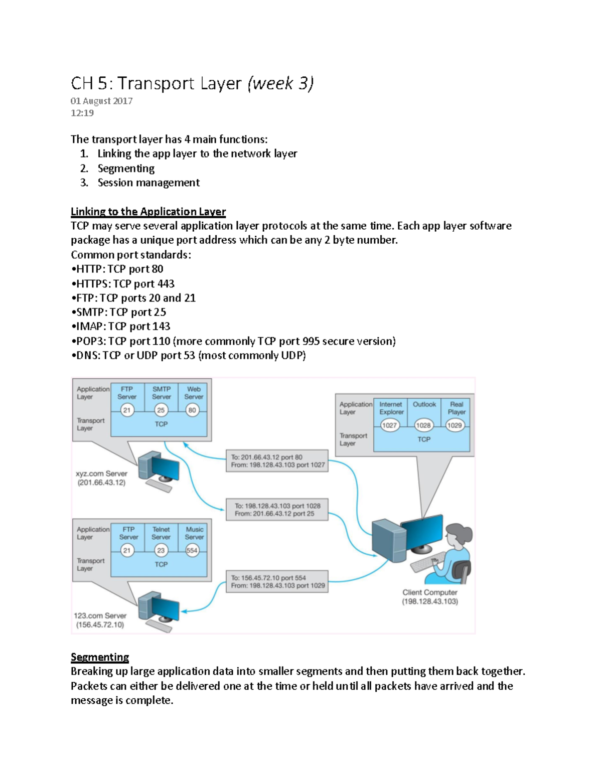 Networks - Lecture notes 10 - CH 5: Transport Layer (week 3) 01 August ...