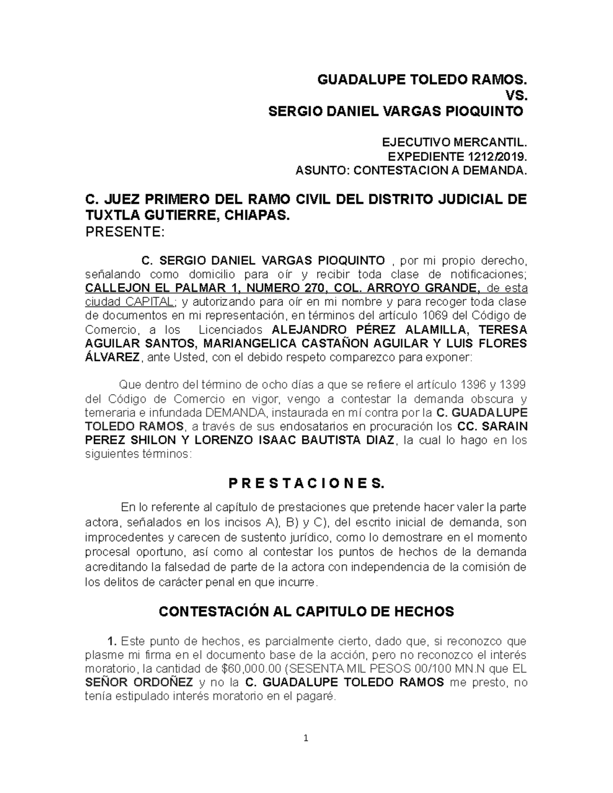 Contestando Demanda Mercantil Sergio Daniel Vargas Pioquinto Coita