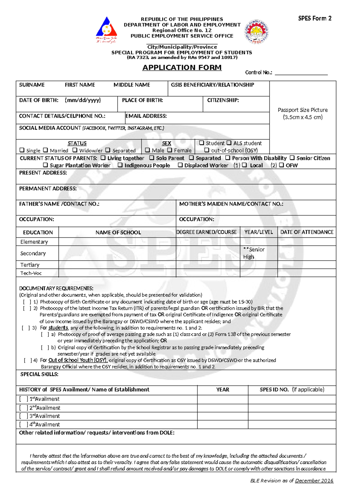 SPES FORM 2 - Application FORM Dec2016 .final - SURNAME FIRST NAME ...