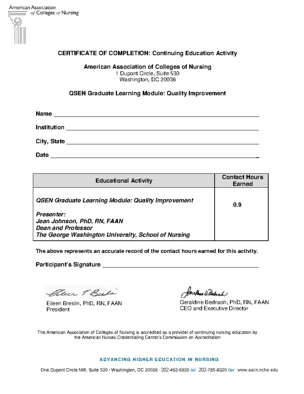 QSEN Certificate-Quality Improvement Grad Cont. Ed - CERTIFICATE OF ...