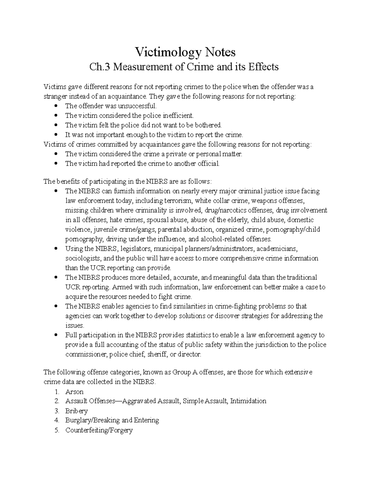 Victimology Notes For Ch - Victimology Notes Ch Measurement Of Crime ...