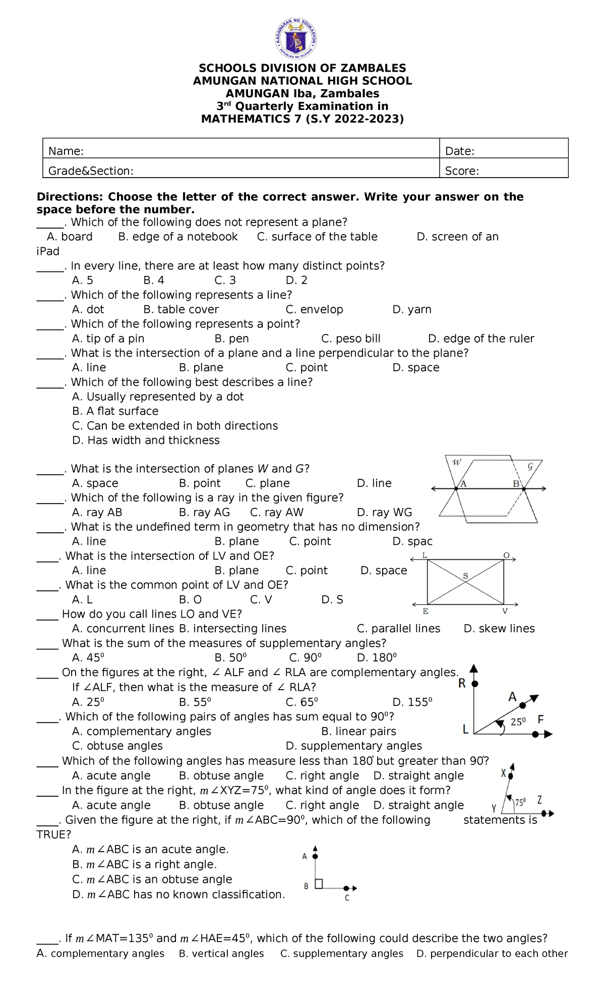 3rd-Quarterly-exam-G7 - SCHOOLS DIVISION OF ZAMBALES AMUNGAN NATIONAL ...