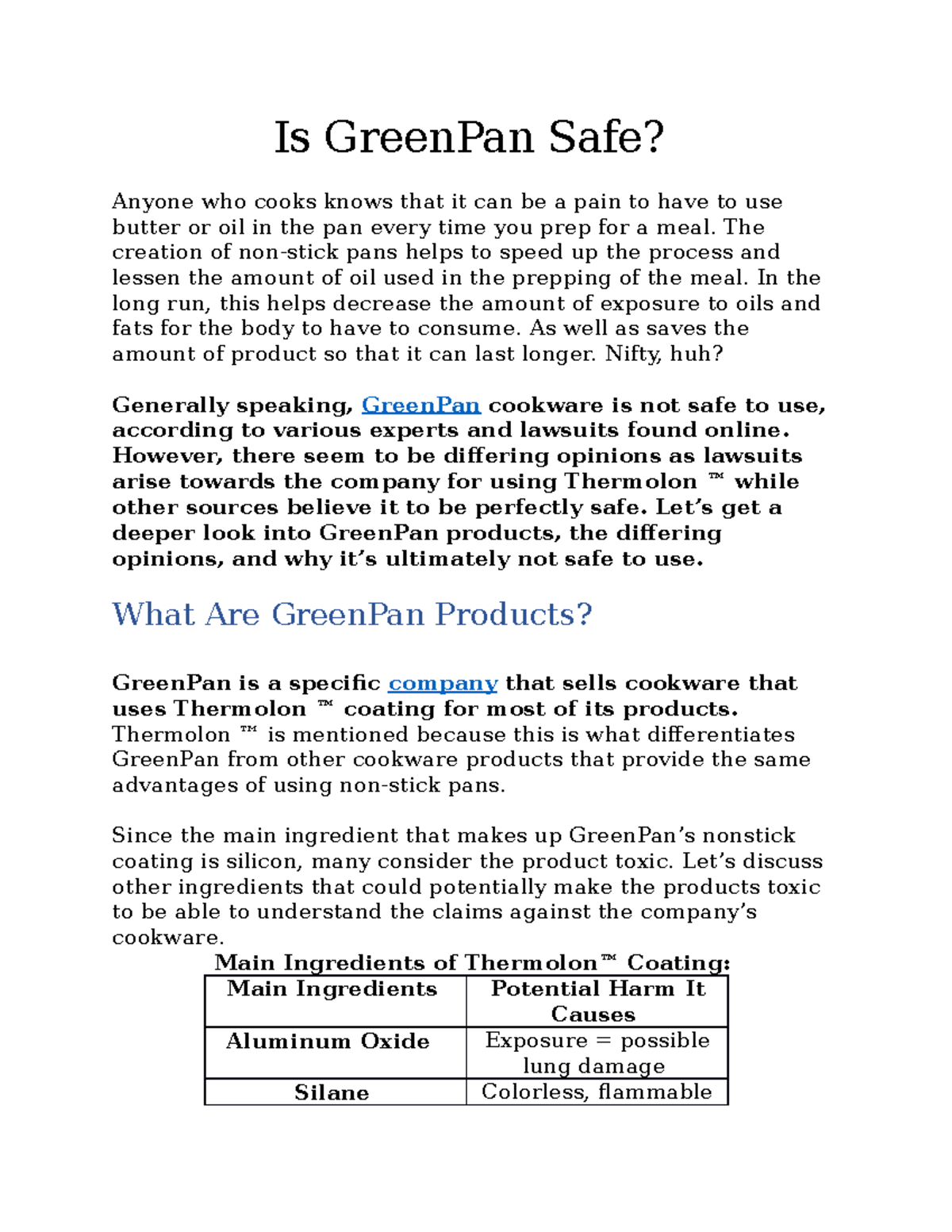 Is Green Pan Safe Just another example of writing to help keep your