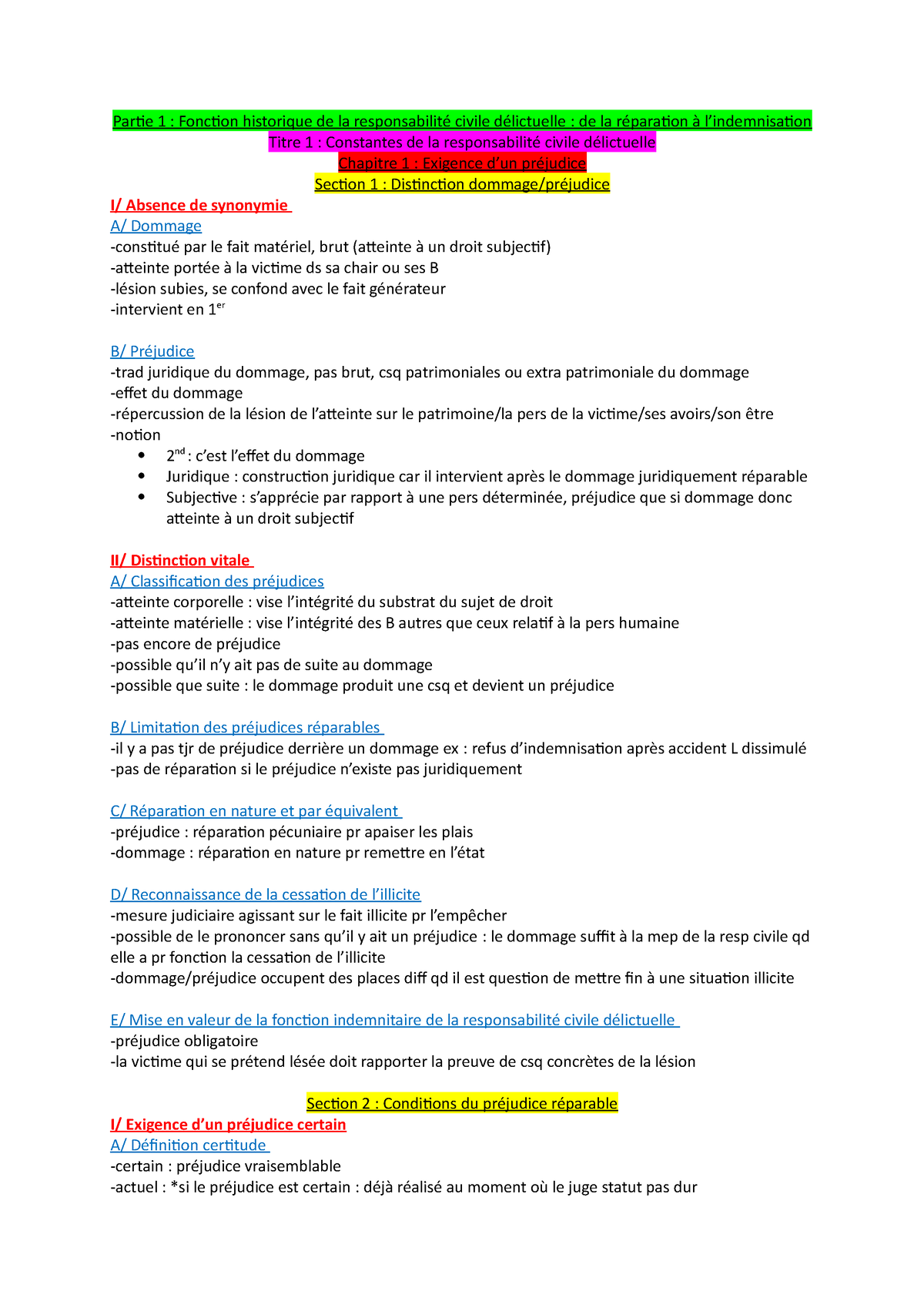 Civil Fiche 1 - Partie 1 : Fonction Historique De La Responsabilité ...