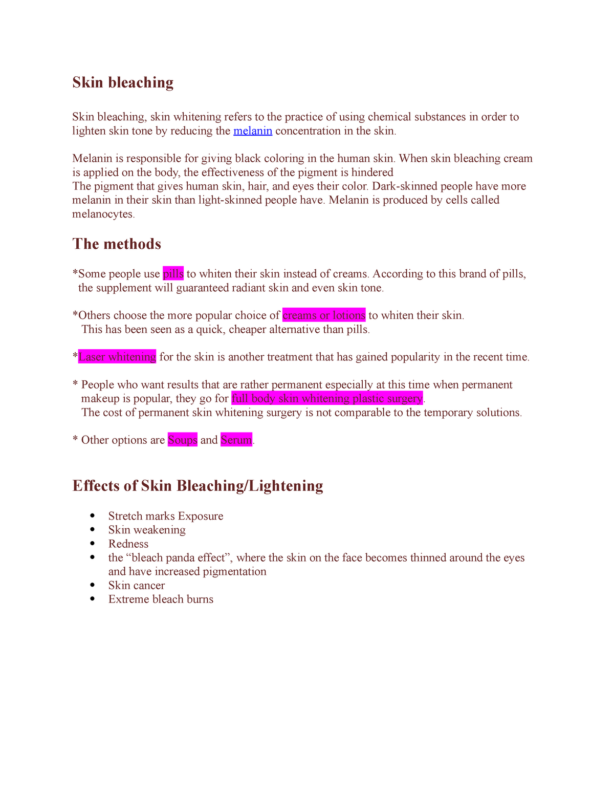 essay about skin bleaching
