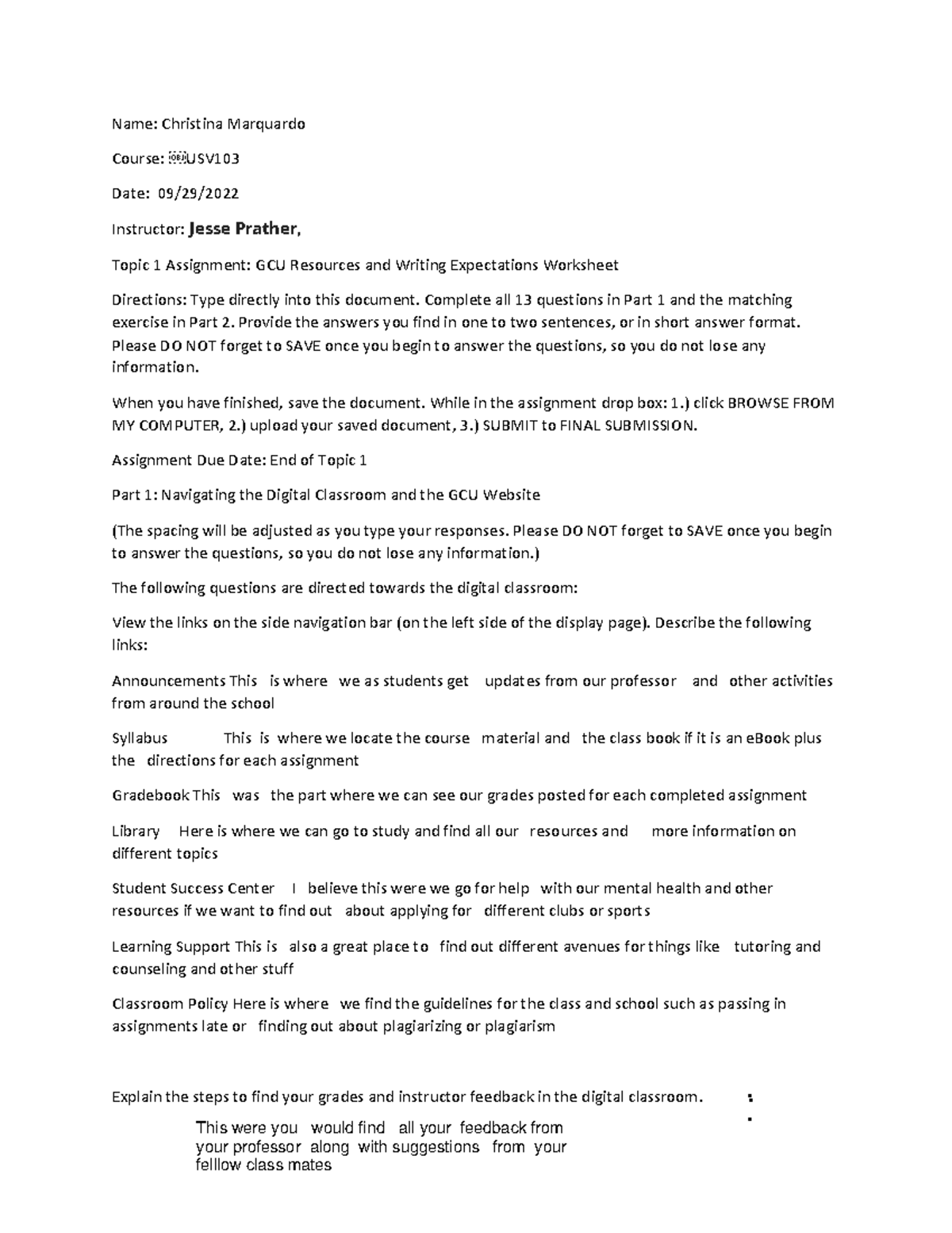 Document 51 - normal classroom assignment - Name: Christina Marquardo ...