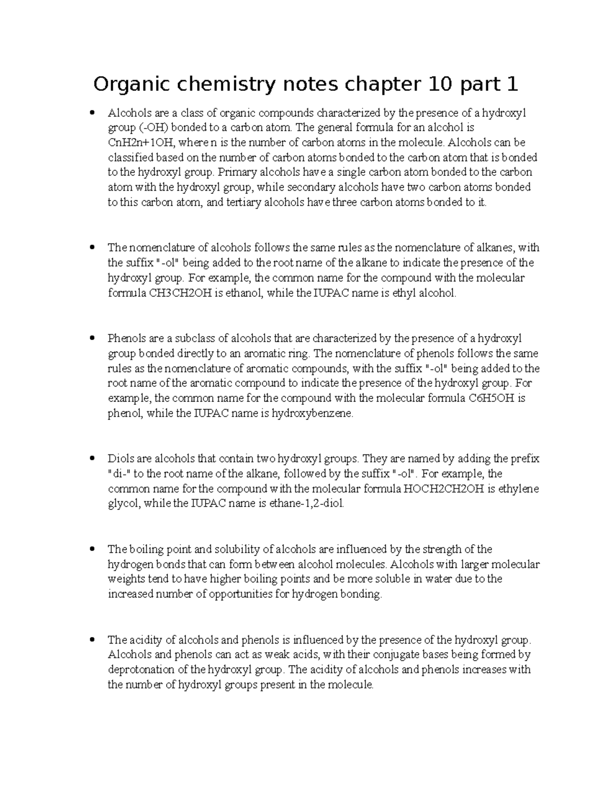 Organic chemistry notes chapter 10 part 1 - The general formula for an ...