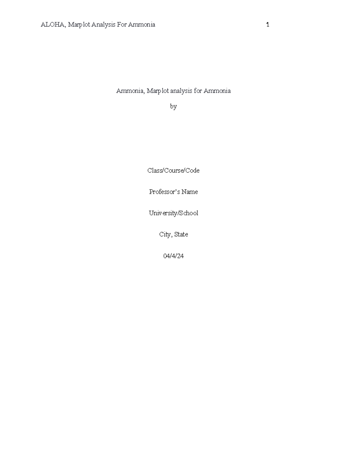 FIRM IMPLICATIONS - Ammonia, Marplot analysis for Ammonia by Class ...