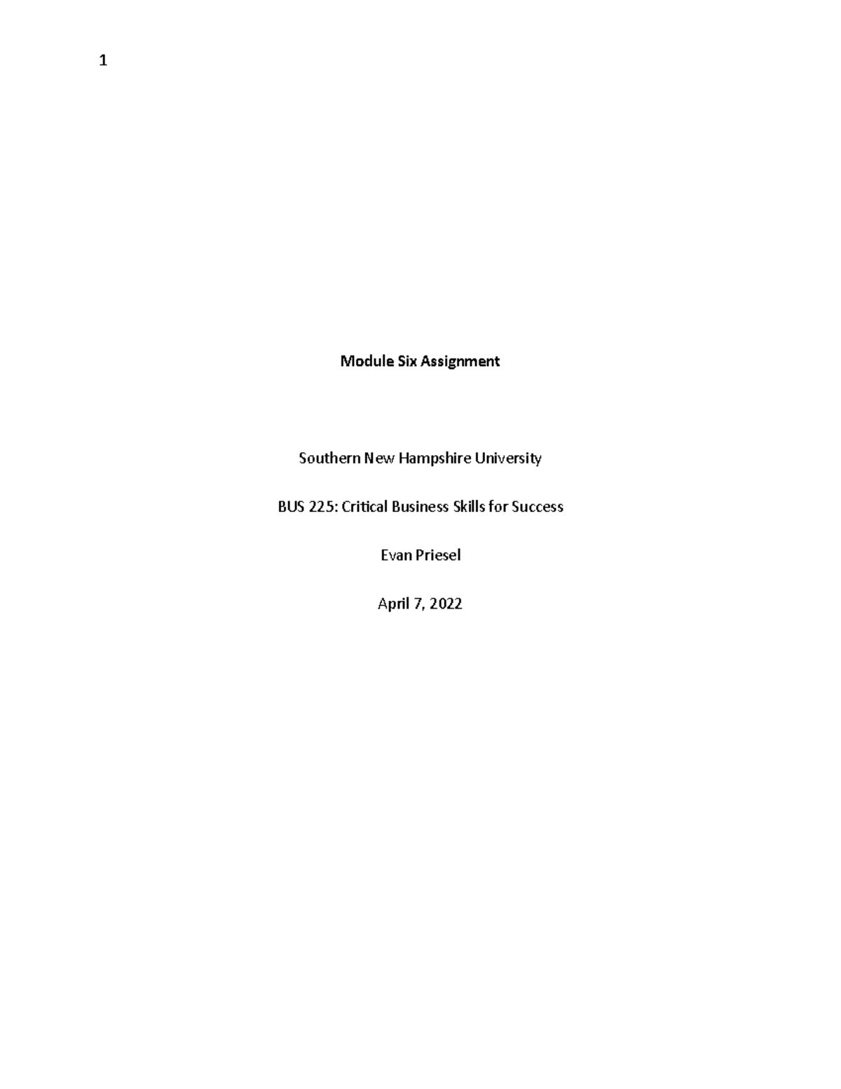 BUS225 Module Six Assignment - Module Six Assignment Southern New ...