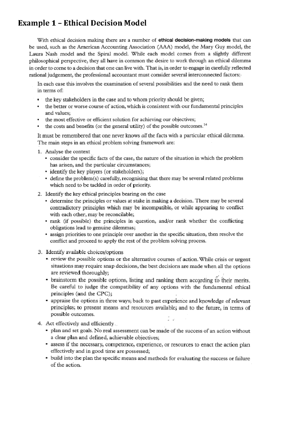 WK 12 TUTE Handouts - Example 1 – Ethical Decision Model SOURCE ...