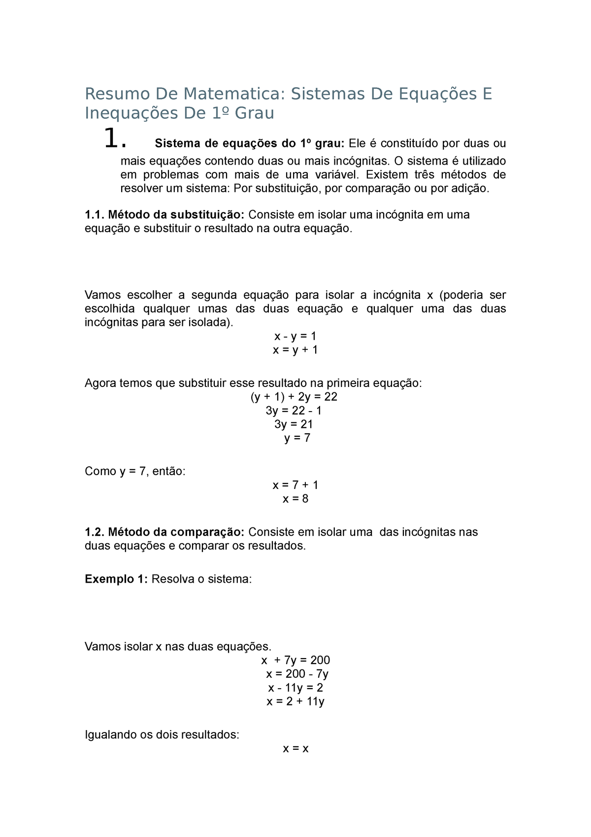 EQUAÇÃO do 1ºGRAU com DUAS incógnitas, Matemática Básica