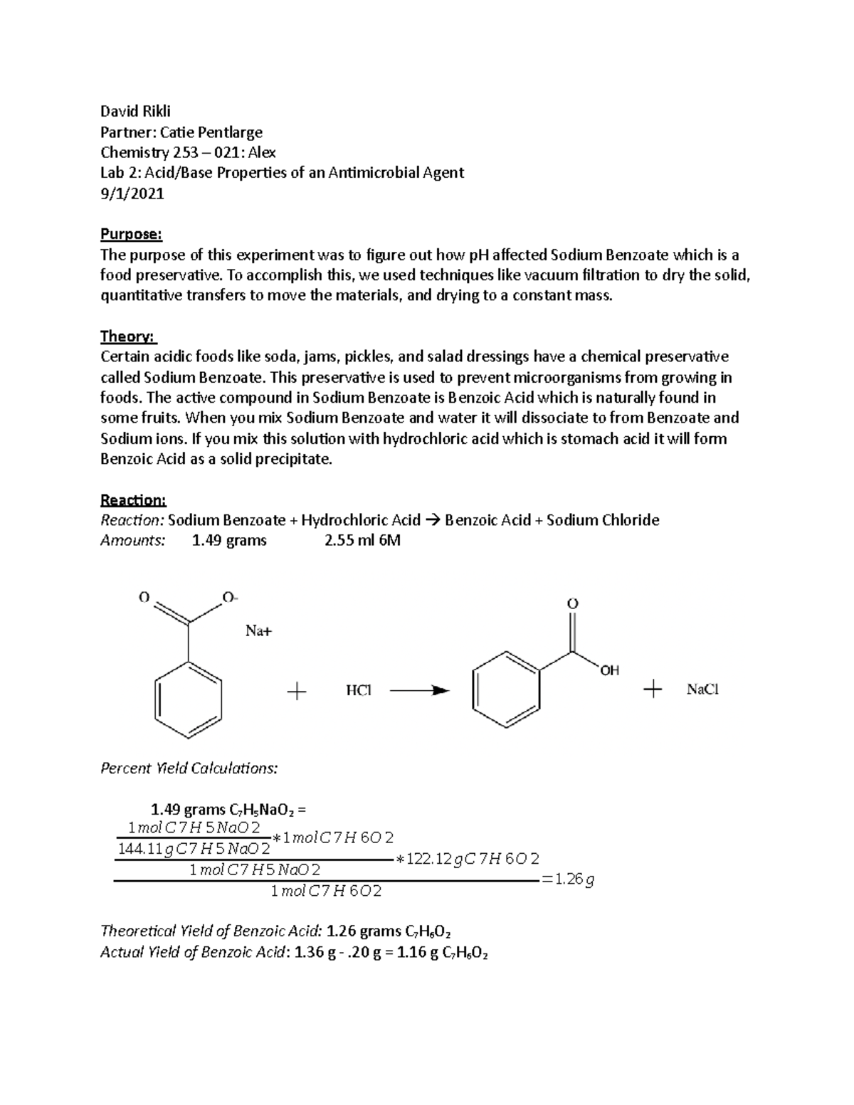 Lab 2 AcidBase Properties of an Antimicrobial Agent David Rikli