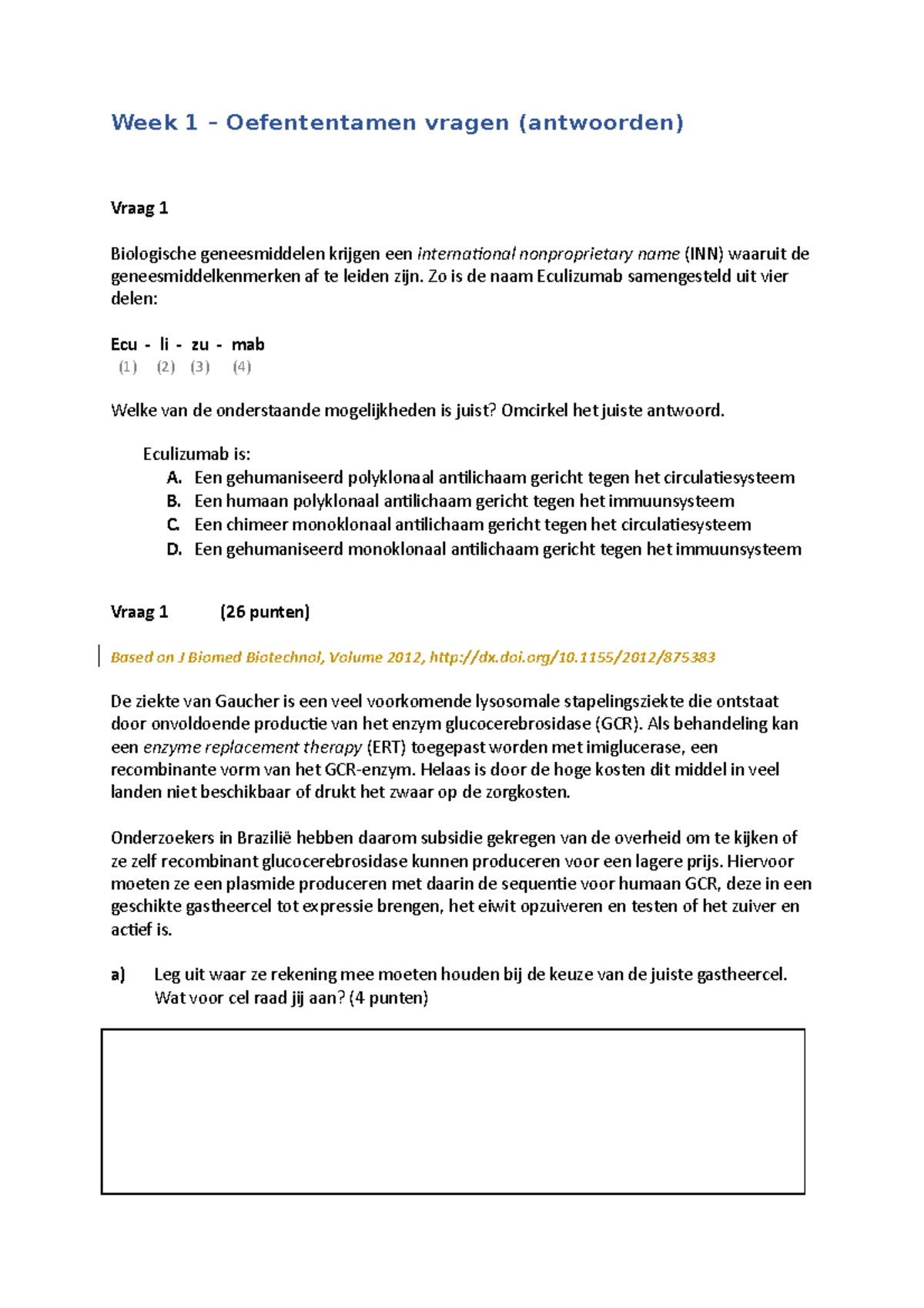 Oefententamenvragen Week 2 - Week 1 – Oefententamen Vragen (antwoorden ...