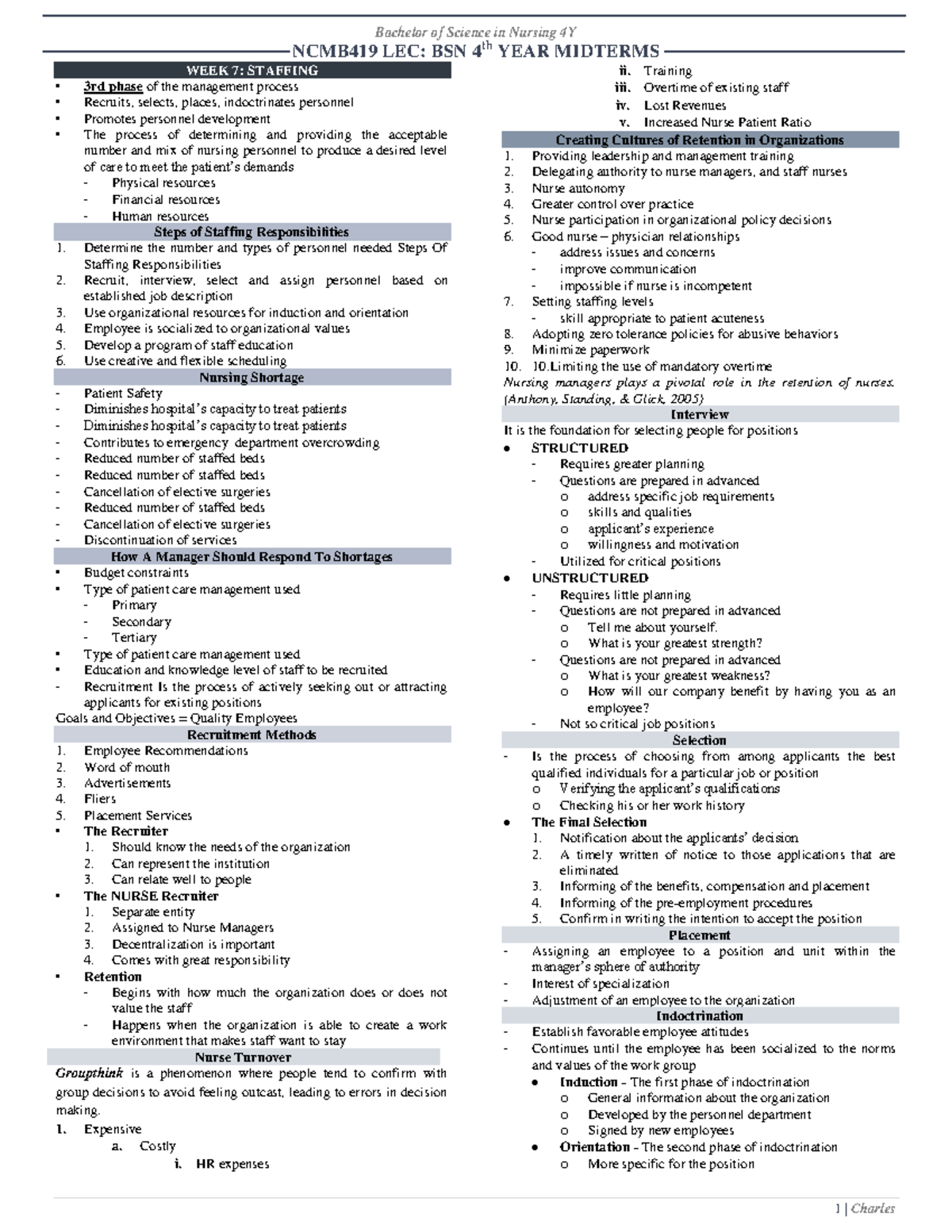 NCMB419 Midterms - 16hah - Bachelor of Science in Nursing 4Y NCMB419 ...