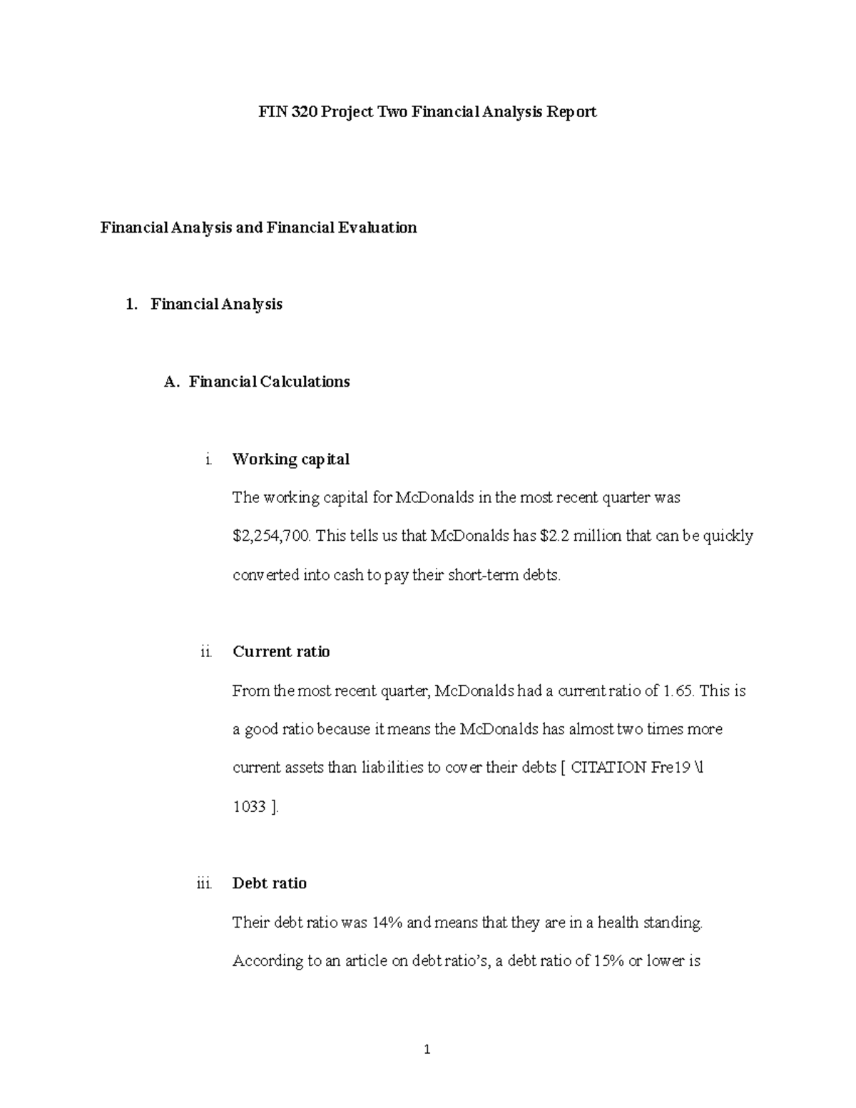 Project Two Financial Analysis Report - FIN 320 Project Two Financial ...