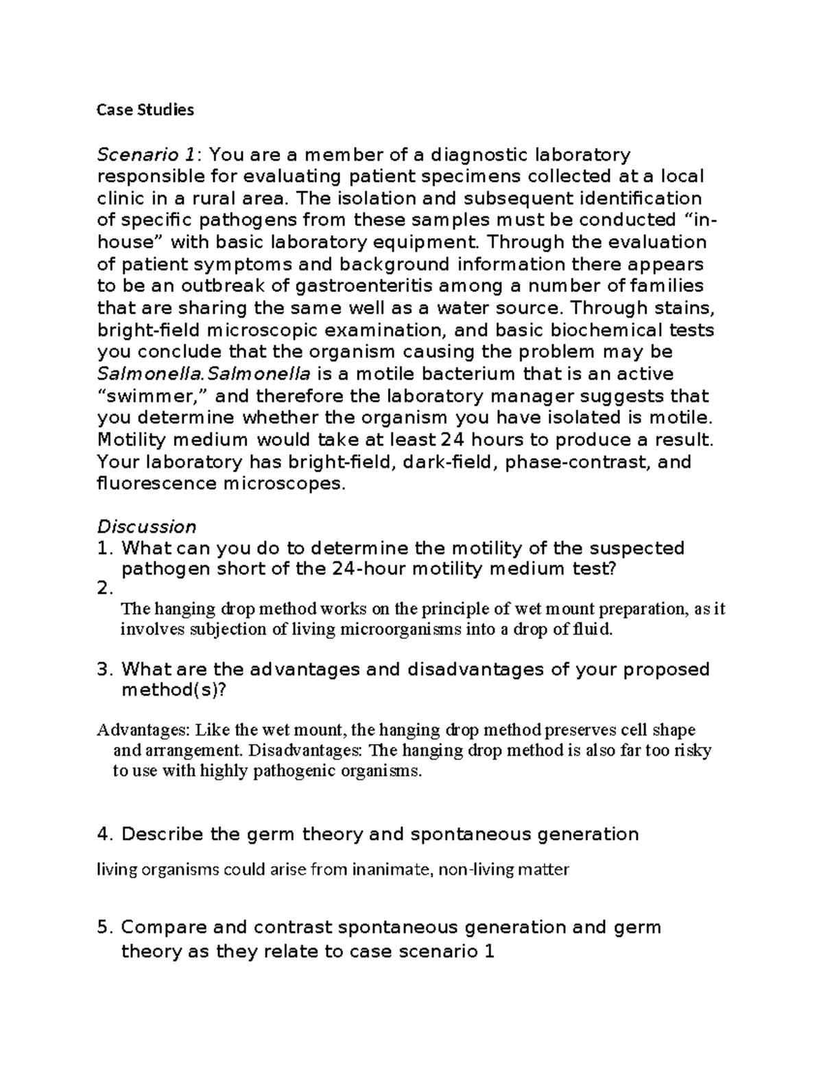 Lab 1 Microbiology, Scenario 1: You are a member of a diagnostic ...