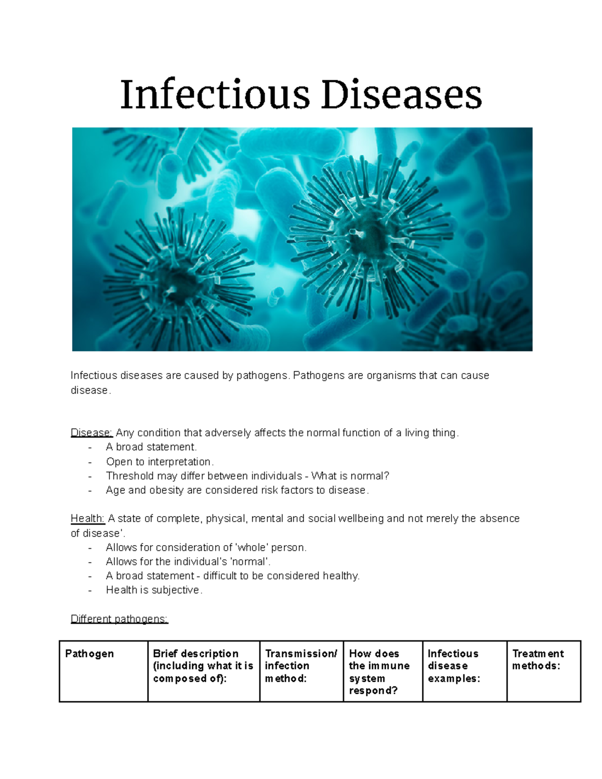 Biology Module 6 - Infectious Diseases Infectious Diseases Are Caused ...