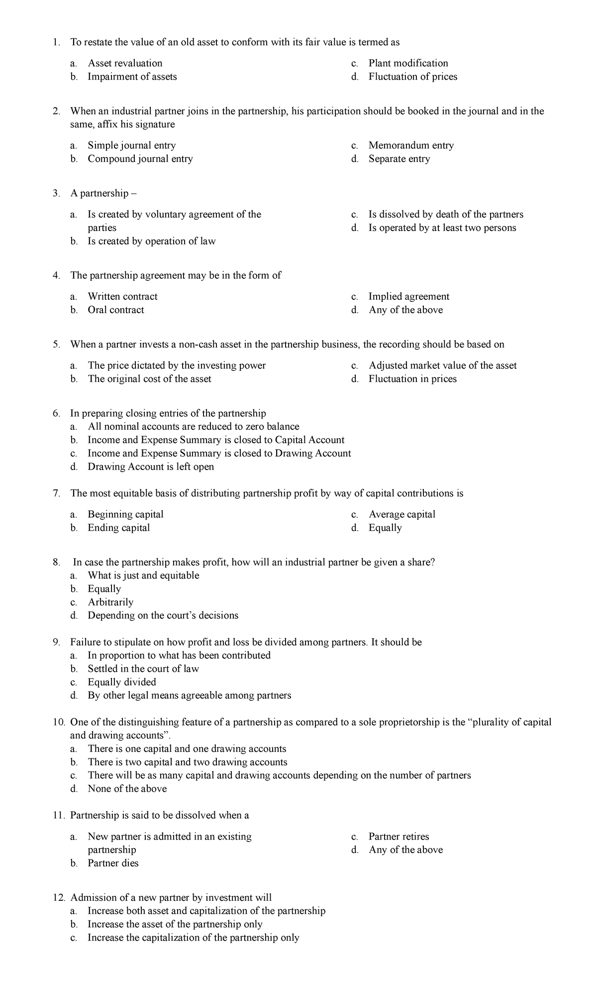 Acctg. 112B - Questions about division of profits - To restate the ...