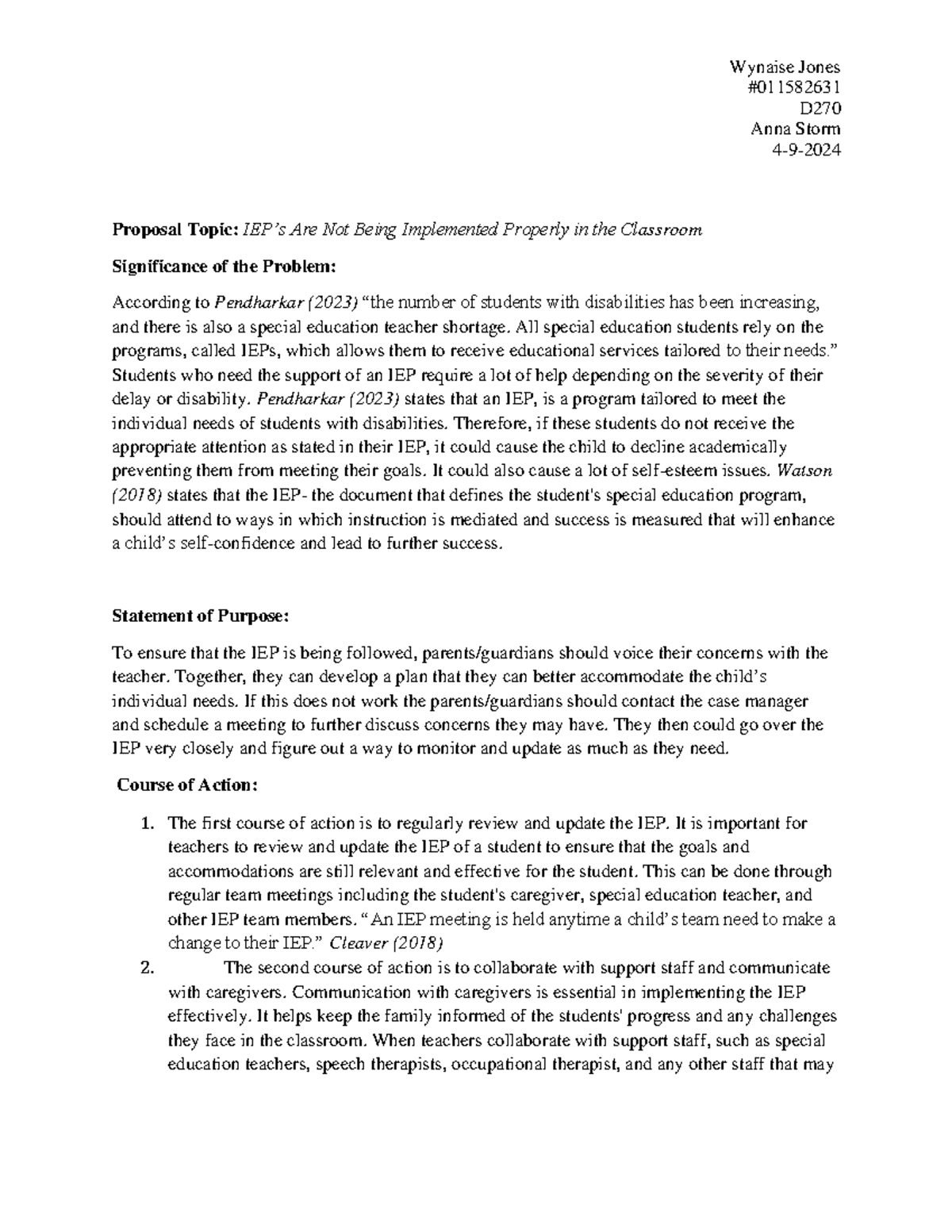 Task 3 1st attempt Wynaise Jones D Anna Storm 4 9 2024 Proposal