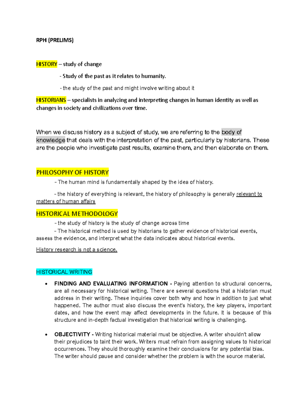 Prelims Rph - Reviewer - RPH (PRELIMS) HISTORY – Study Of Change ...