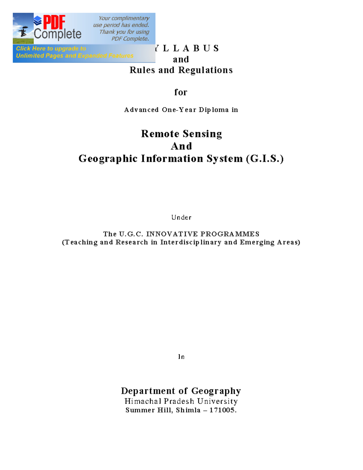 HPU Remote Sensing and GIS question pattern - S Y L L A B U S and Rules ...