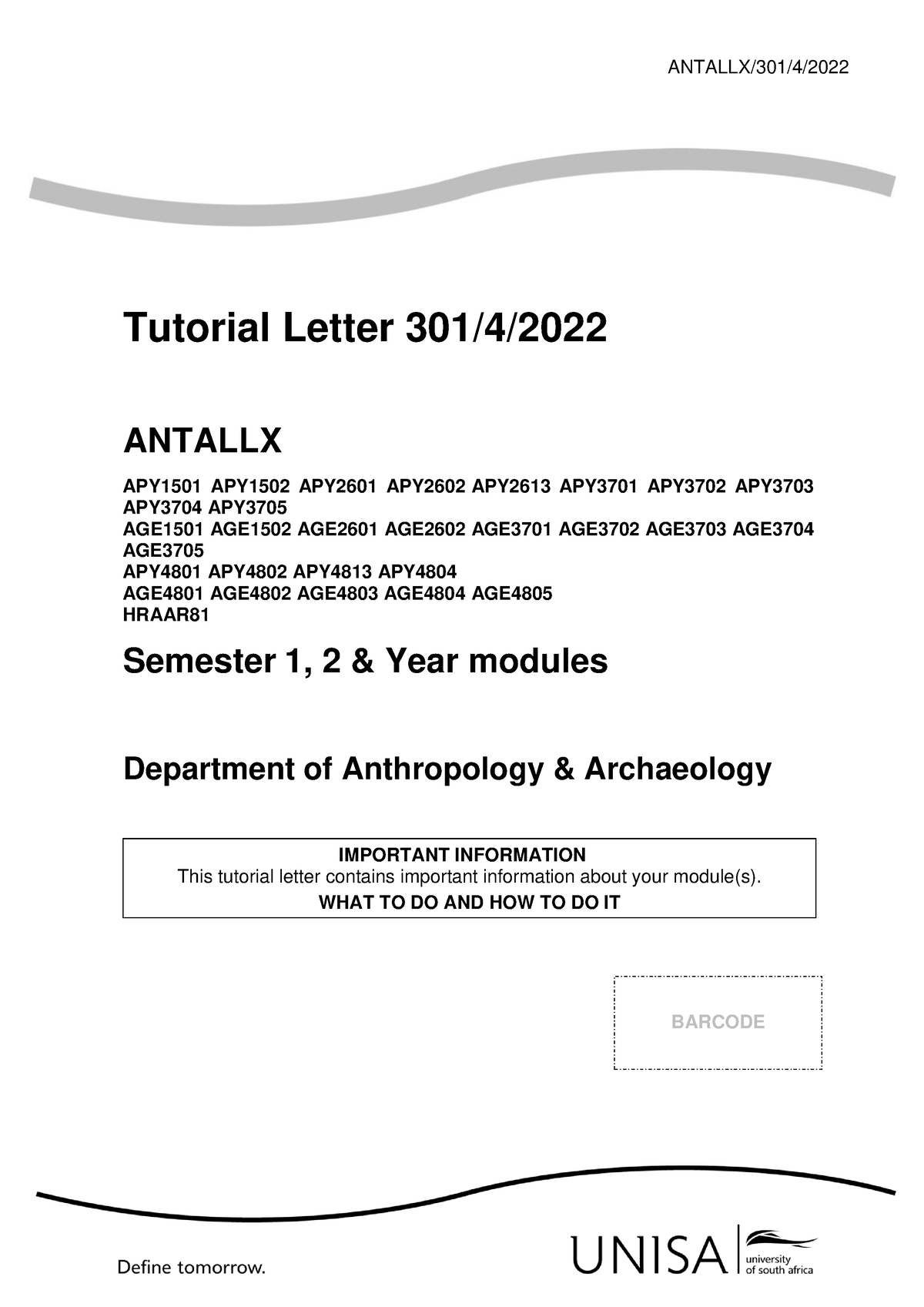 301 2022 4 B - Tut Letter - ANTALLX/301/4/ Tutorial Letter 301/4 ...