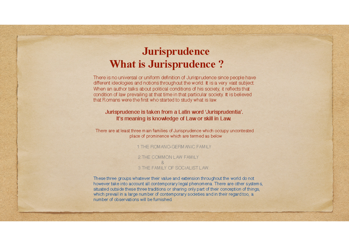 Jurisprudence Note 1 - Jurisprudence What Is Jurisprudence? There Is No ...