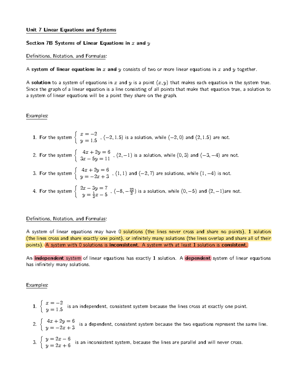 5 - 5.2 - Unit 7 Linear Equations and Systems Section 7B Systems of ...
