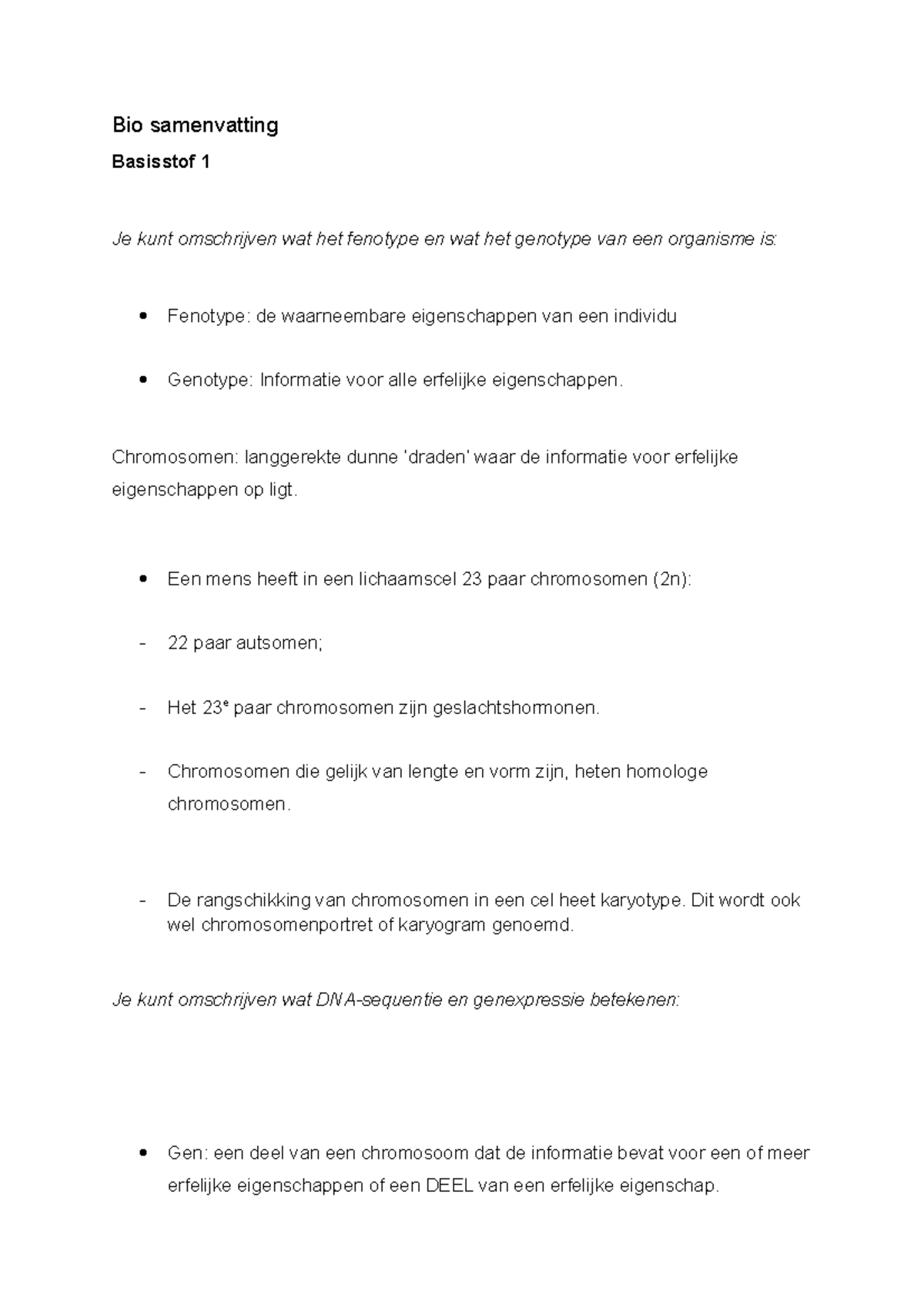 Biologie Genetica Thema 3 Samenvatting - Bio Samenvatting Basisstof 1 ...