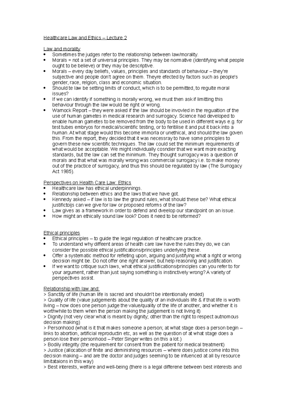 Healthcare Law and Ethics Lecture 2 and 3 Morals = not a set of