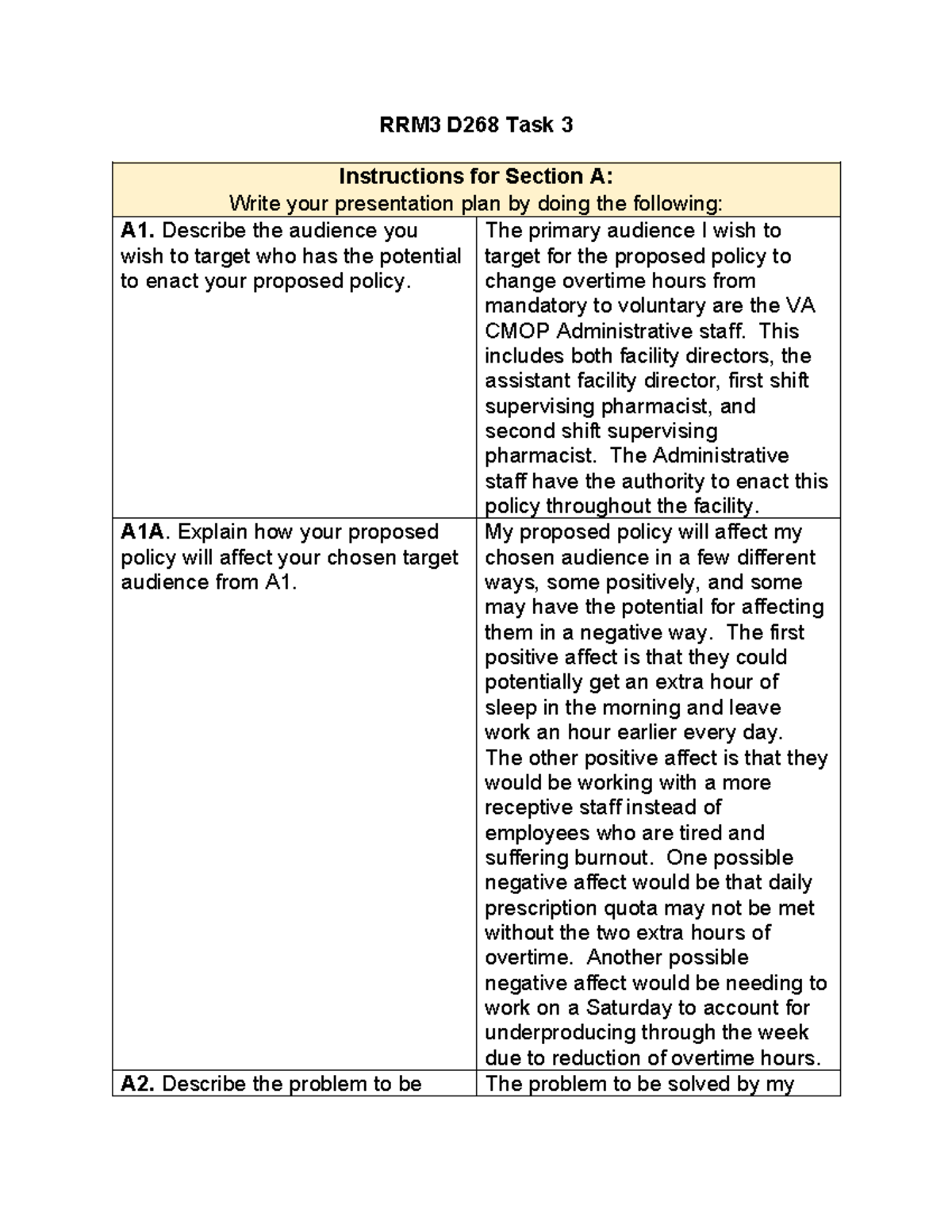 RRM3 D268 Task 3 - Passed - RRM3 D268 Task 3 Instructions For Section A ...