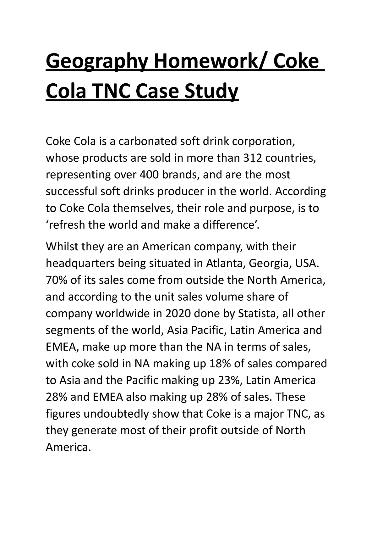 aqa a level geography coca cola case study