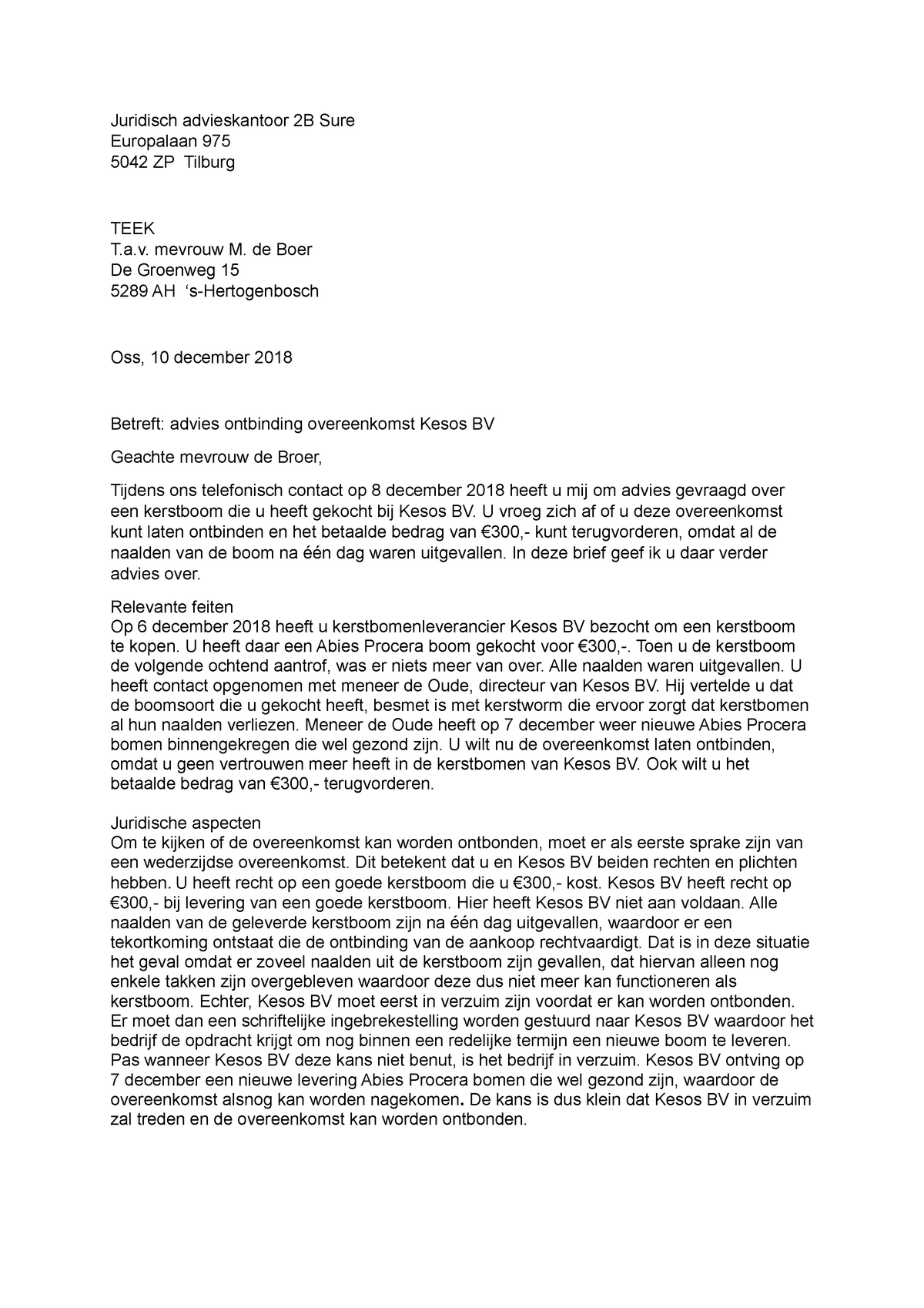 Juridische Schrijfvaardigheden Adviesbrief P2 Juridisch Advieskantoor