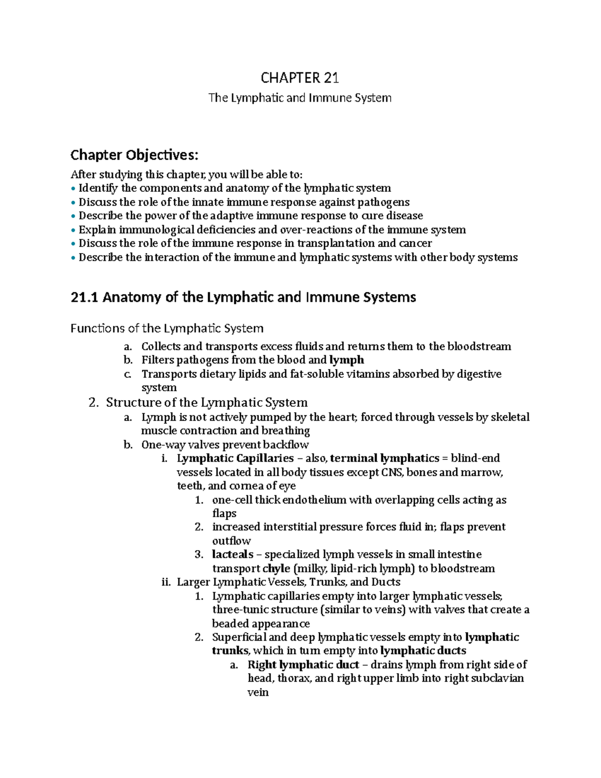 CH. 21 Outline Lymphatic and Immune - CHAPTER 21 The Lympha2c and ...