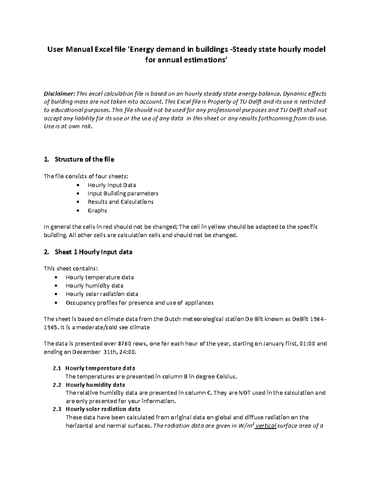 Explanations on Excel sheet - User Manual Excel file ‘Energy demand in ...