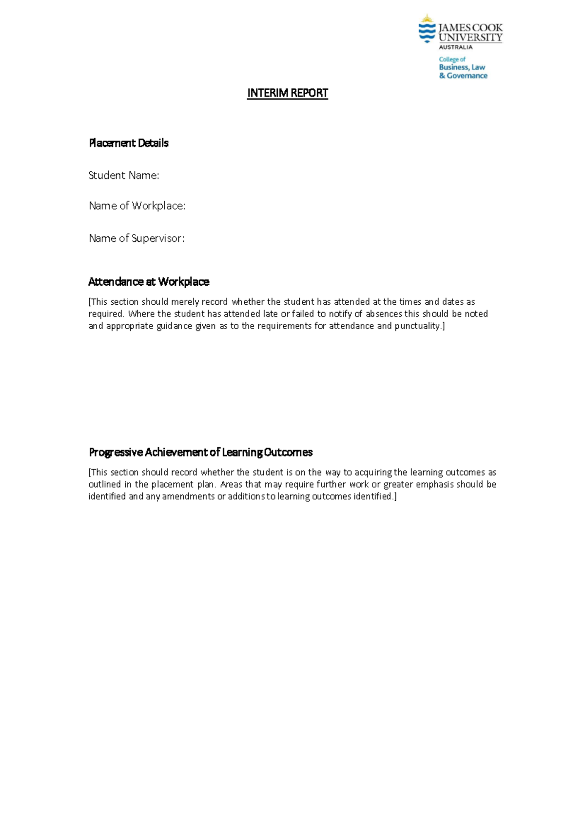 Interim Report - INTERIM REPORT Placement Details Student Name: Name of ...