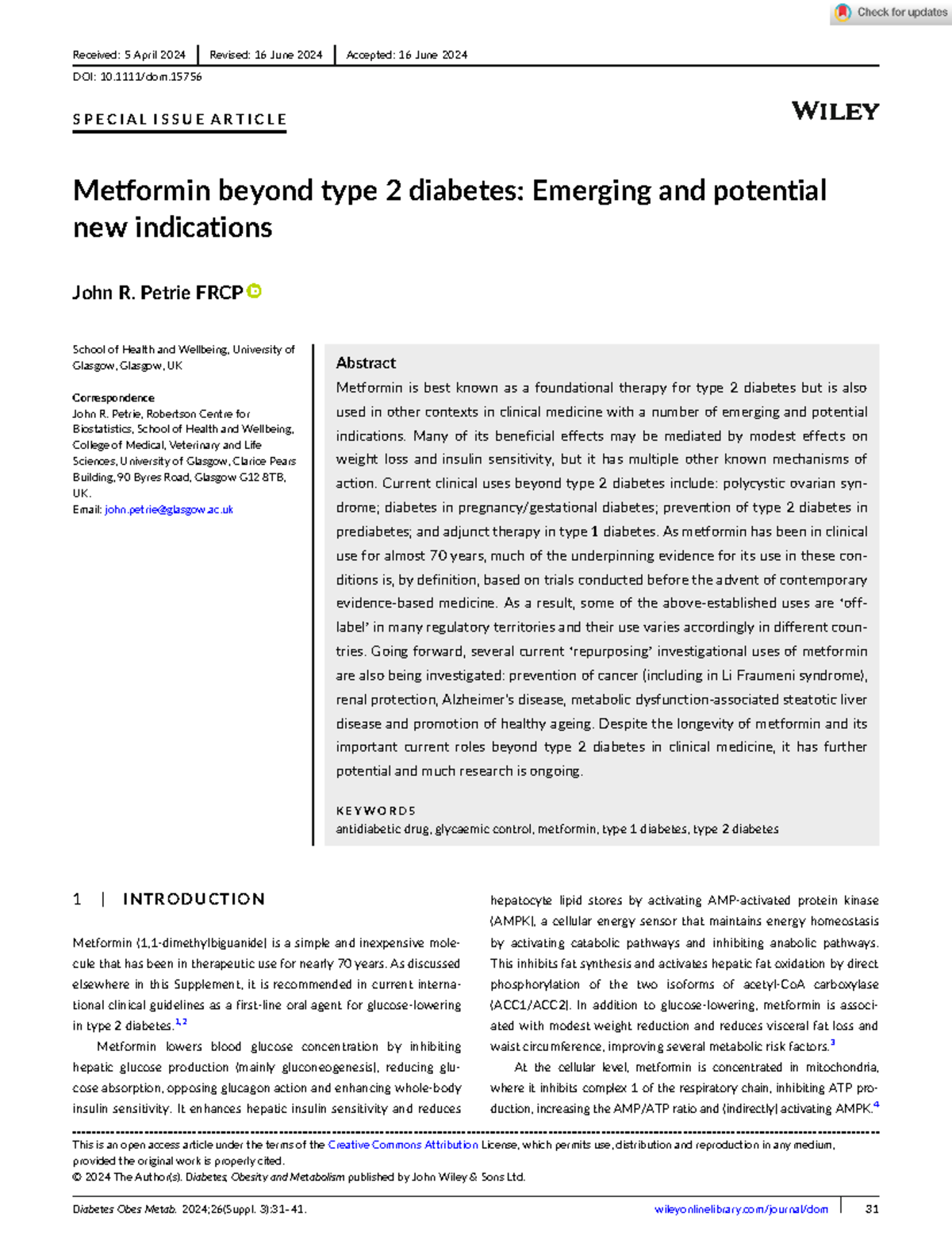 2024 Metformin beyond type 2 diabetes Emerging and potential new ...