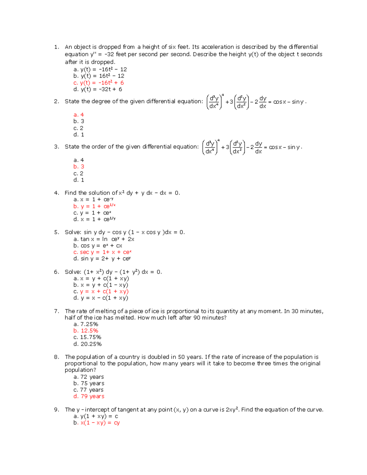 Differential Equation - An object is dropped from a height of six feet ...