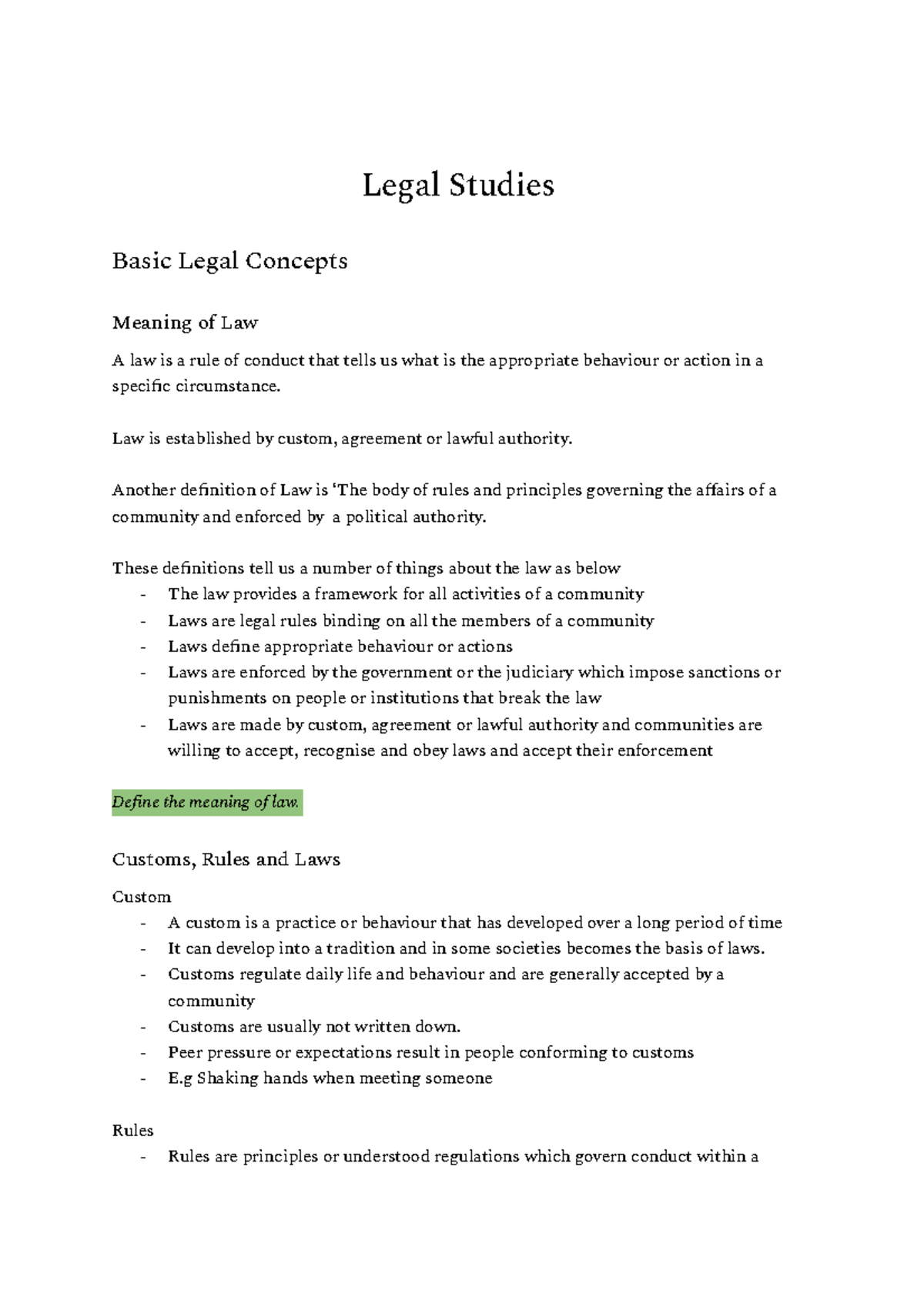 Legal Studies notes - Studocu