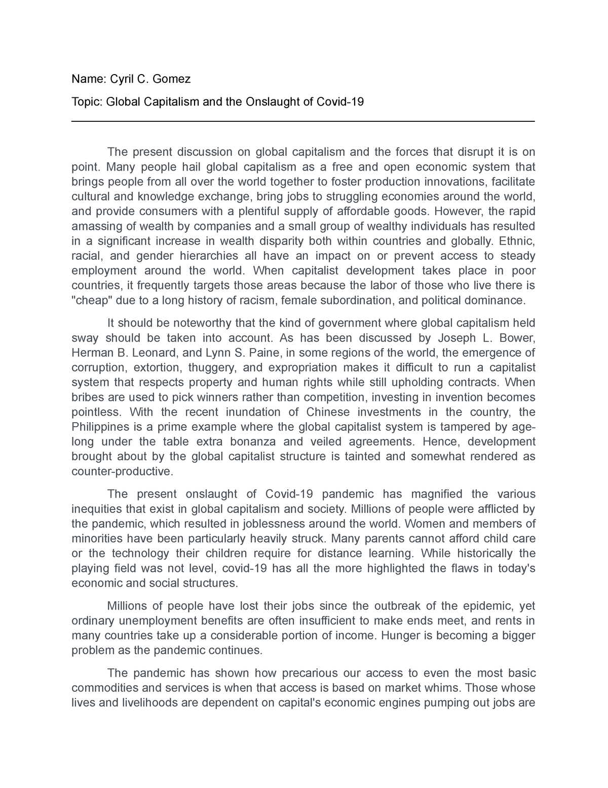 global capitalism essay pdf