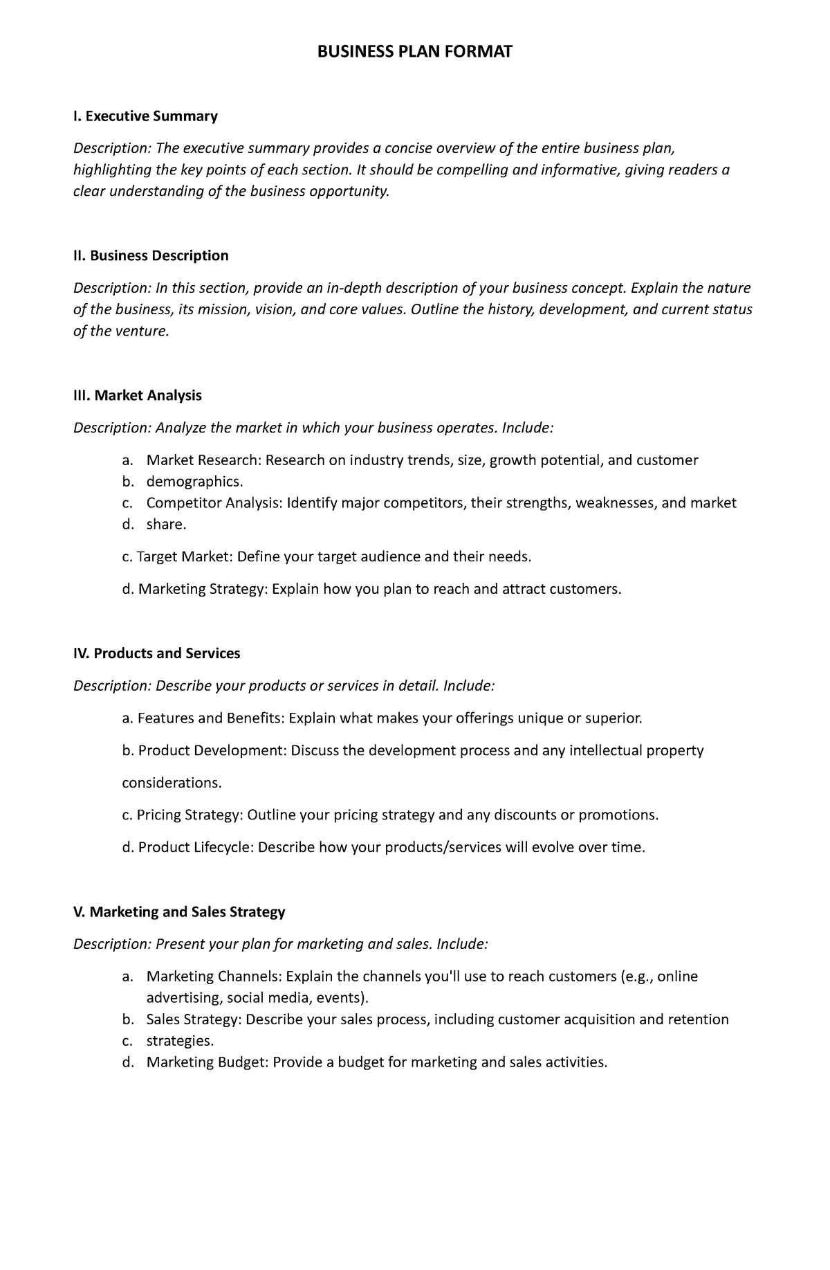 business-plan-format-business-plan-format-i-executive-summary